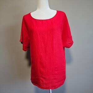 M‎ Made in Italy Top S/M Coral Red Linen Blend Tunic Oversized Boho Lagenlook
